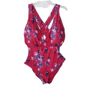 Modcloth Lauren Red Floral One Piece Swimsuit in 3X Like New Condition